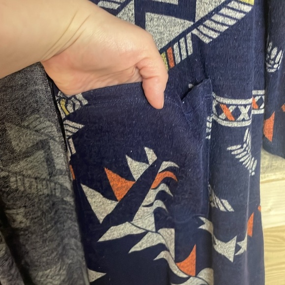 LuLaRoe size Med Blue with Multicolor Aztec Print Long Sleeve Cardigan Sweater - Picture 4 of 9